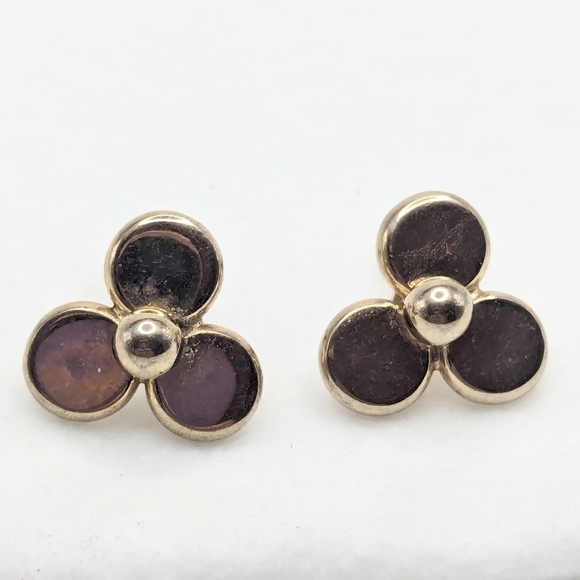 Vintage Gold Tone Flower Propeller Screw Back Earrings - Picture 1 of 4